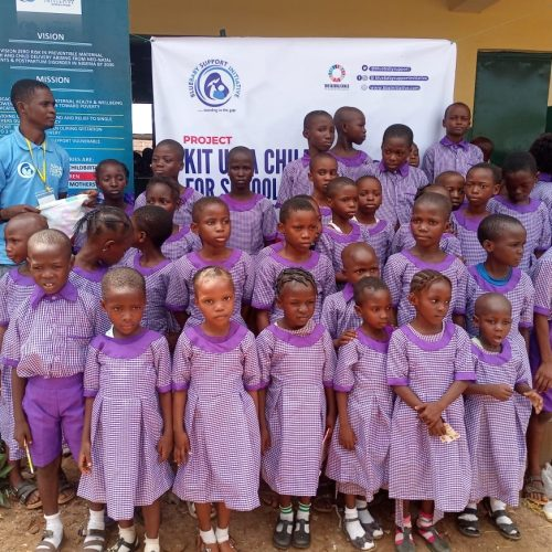 Pupils gathered at our Project Kit Up A Child For School outreach